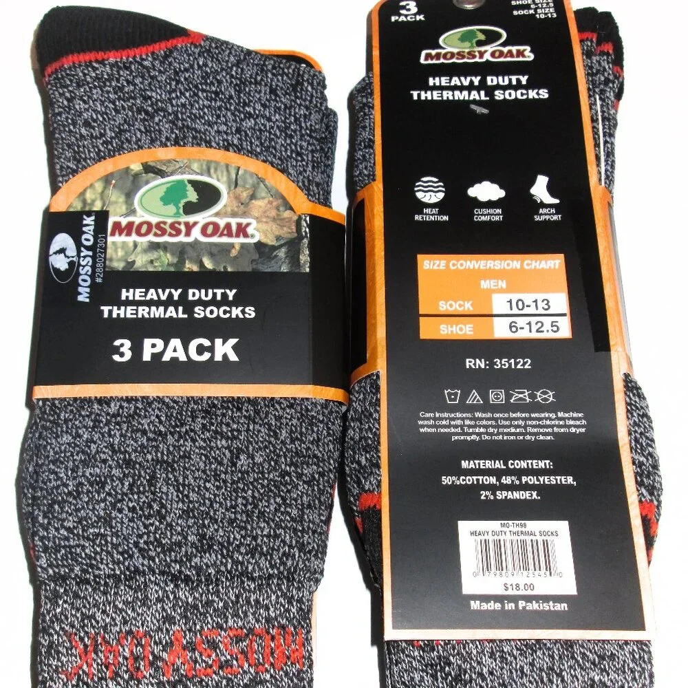 6 Pairs Mens Mossy Oak Cushioned Arch Support Mid Calf Thermal Boot Crew Socks